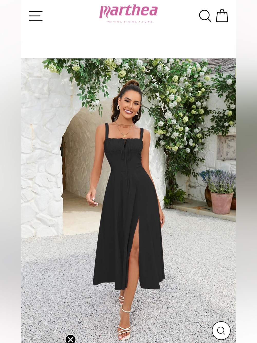 Parthea Black Midi Dress with Side Slit